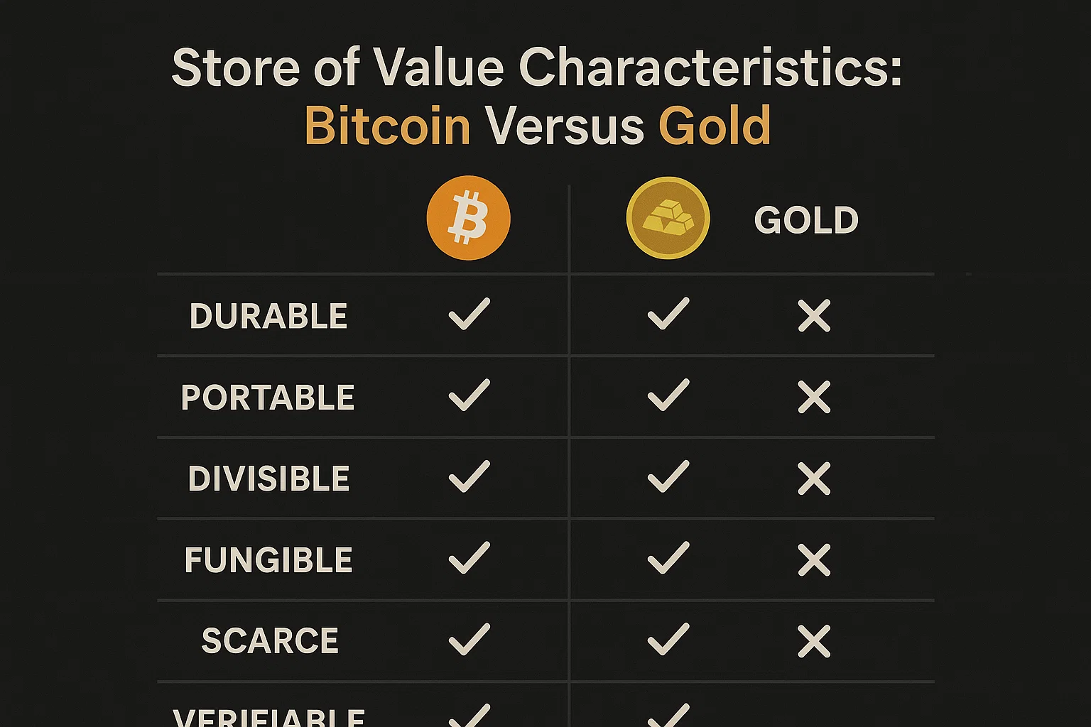 Store of Value Characteristics: Bitcoin Versus Gold